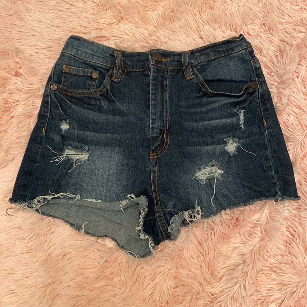 Refuge Charlotte Russe high rise cheeky blue cut off jean shorts size 2